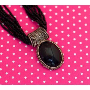 Vintage Gothic Black Mirror Necklace 18 inch - P22